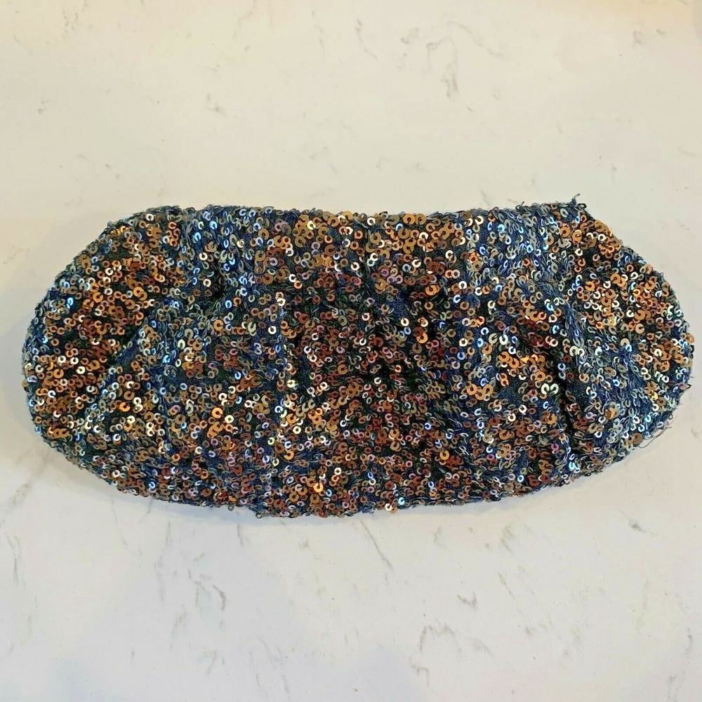 Club Monaco Emily Beaded Embellished Clutch Bag Orange Silver